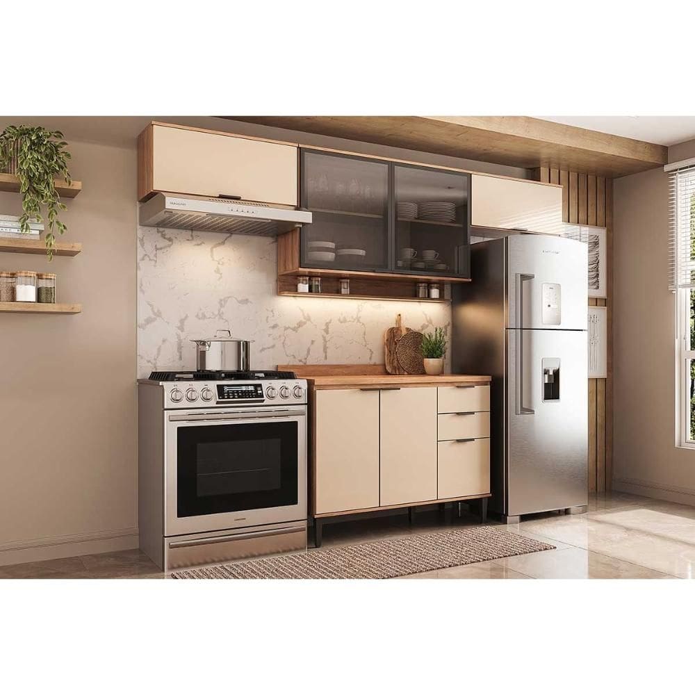 Kit de Cozinha Completa 4 Peças Alpha (3Aéreos+1Balcão) C4P180 Freijo/Off White - Carraro