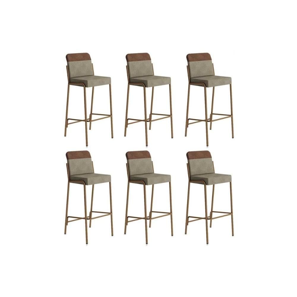 Banqueta de Cozinha Duo 1753 Kit 6 Un Rose/Linho Areia/Courano Caramelo - Carraro