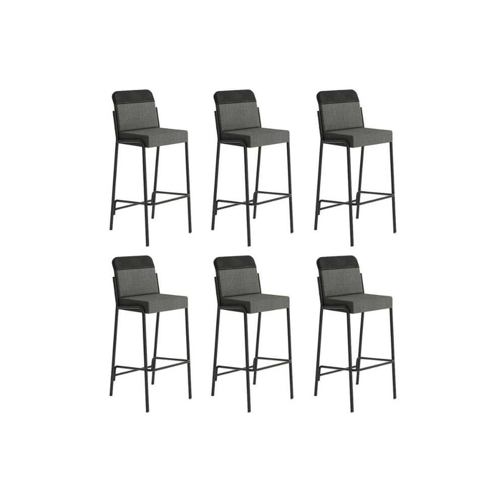 Kit 6 Banquetas de Cozinha Duo 1753 6 Un Preto/Linho Grafite/Courano Preto - Carraro
