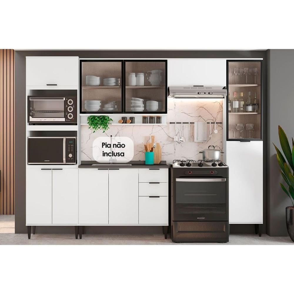 Kit Cozinha Modulada 5 Peças Alpha (2Aéreos+1Balcão+1Paneleiro+1TorreQuente) C5P139 Branco - Carraro