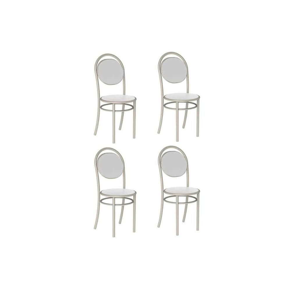 Cadeira de Cozinha 190 Aço Kit 4 Uni Prata/Courano Branco - Carraro