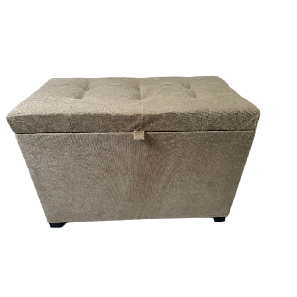 Puff Baú Estofado Em Suede 68 Cm Para Sala, Quarto Em Mdf - Bege