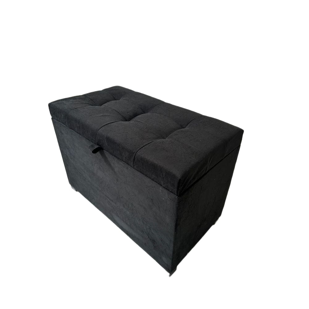 Puff Baú Estofado Em Suede 68 Cm Para Sala, Quarto Em Mdf - Preto