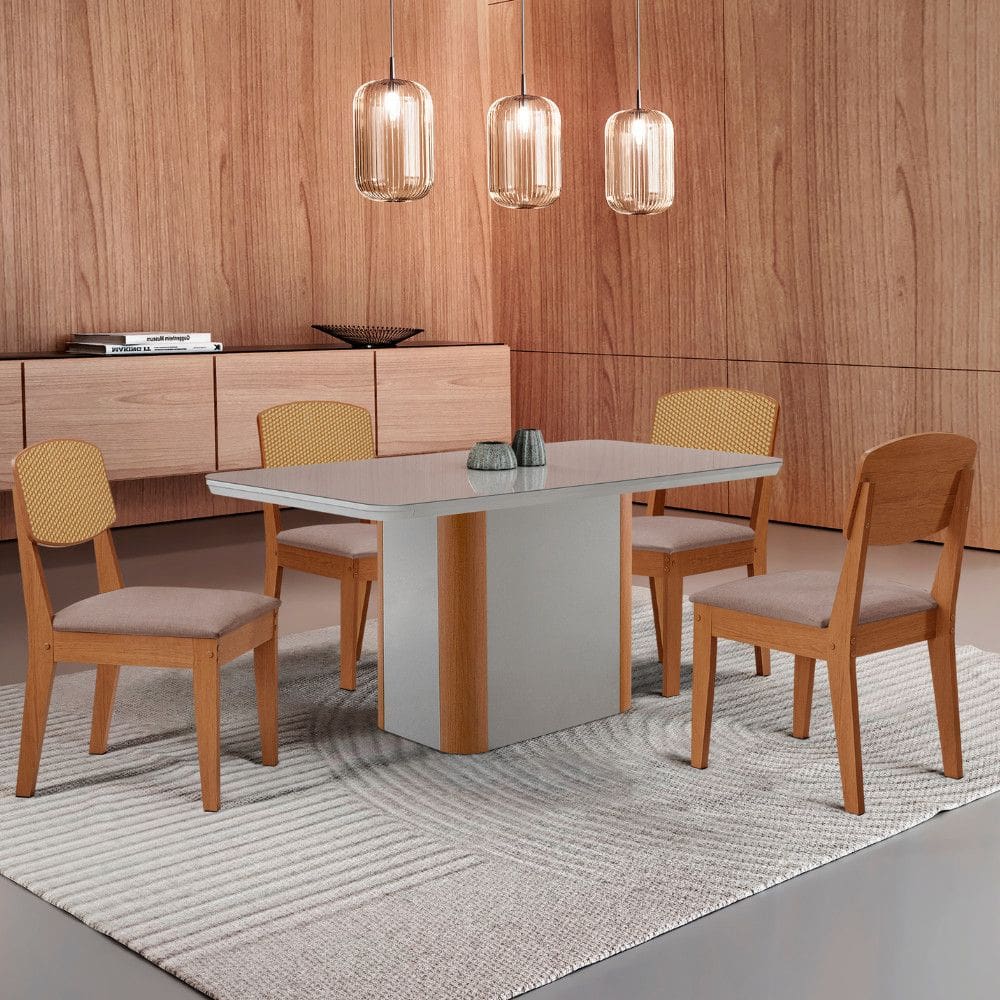 Mesa de Jantar Isadora 120cm Tampo MDF Vidro com 4 Cadeiras Copper Premium