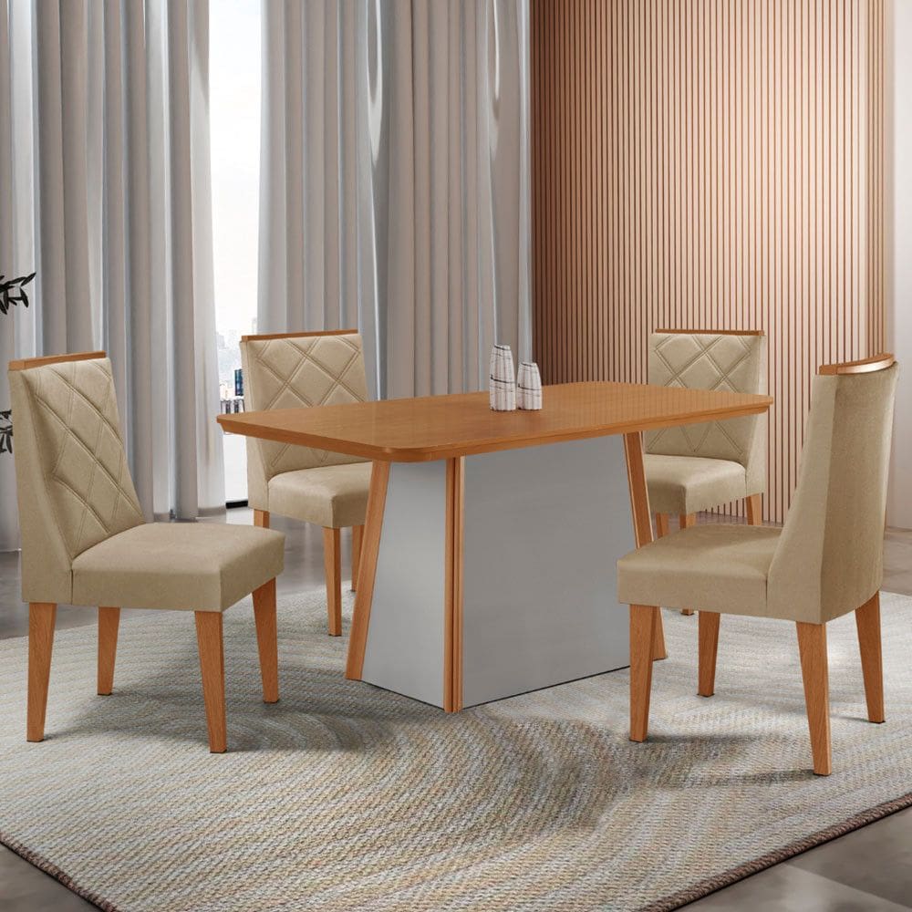 Mesa de Jantar Diane 120cm Tampo MDF Laminado com 4 Cadeiras Isadora Moderna Mobília