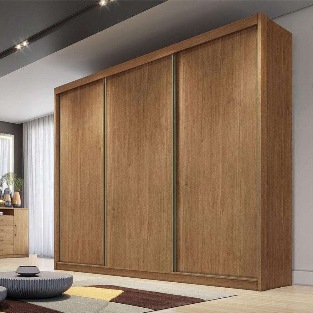 Guarda Roupa Casal Ambiente Logan 3 Portas 4 Gavetas Cumaru 23 – Novo Horizonte