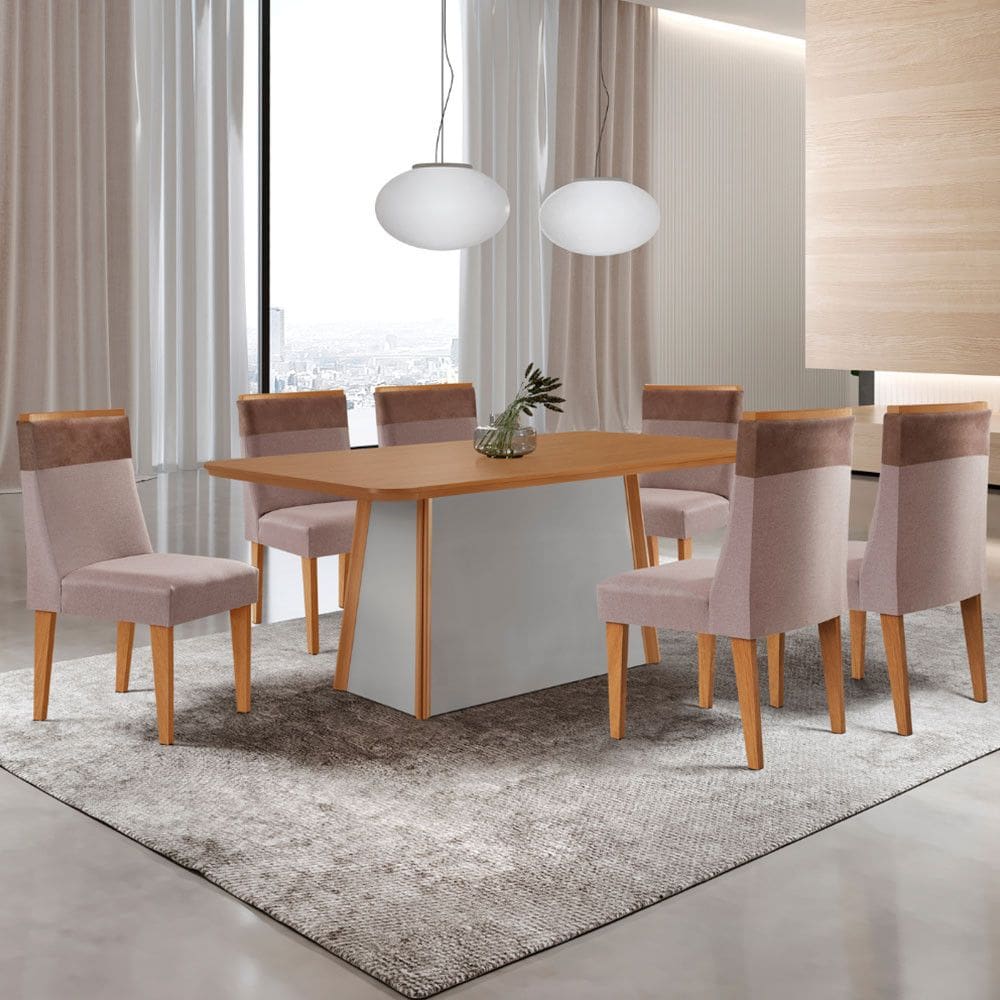 Mesa de Jantar Diane 180cm Tampo MDF Laminado com 6 Cadeiras Andes Moderna Mobília