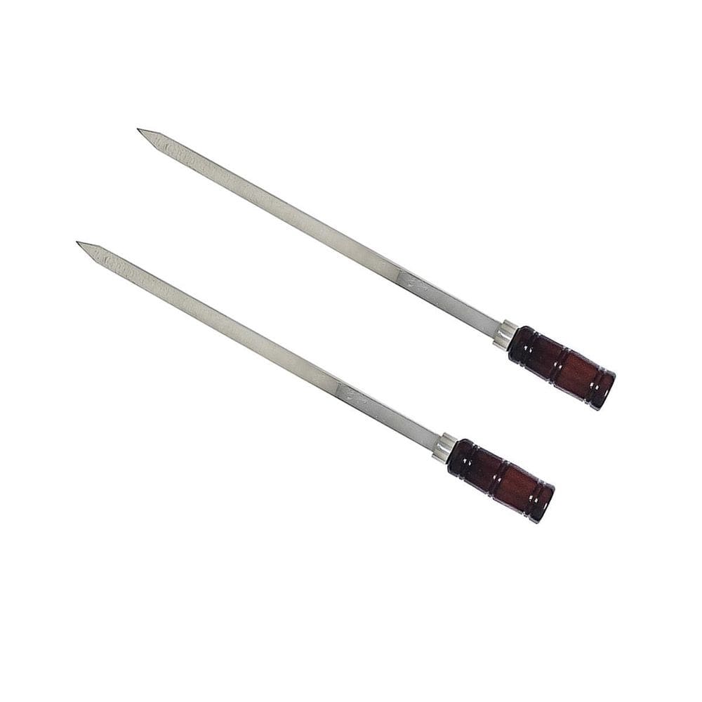 Kit 2 Espetos Para Churrasco 70Cm Alumínio Cabo De Madeira