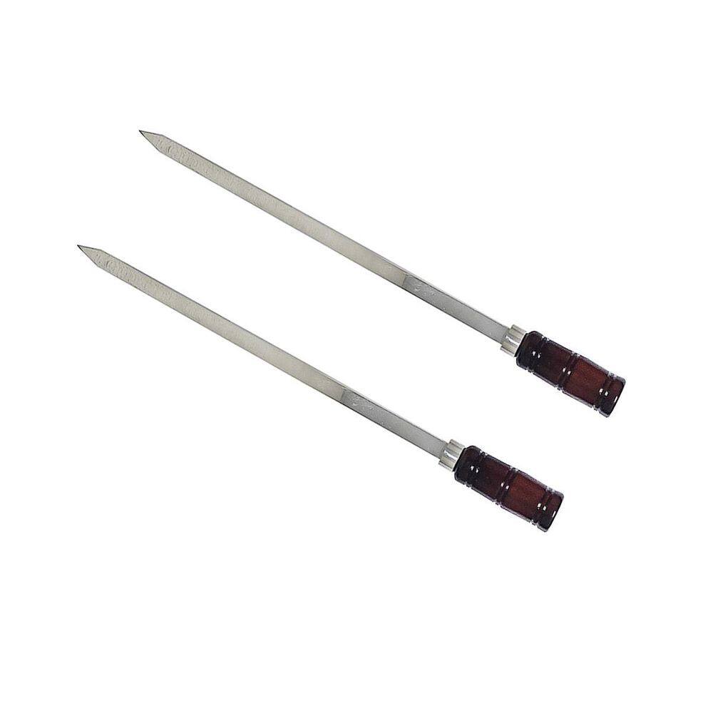 Kit 2 Espetos Para Churrasco 70Cm Alumínio Cabo De Madeira