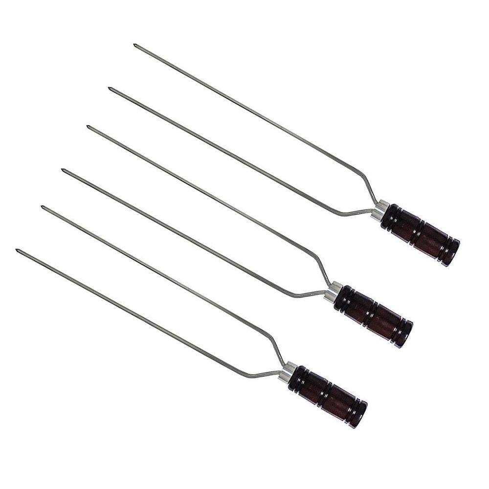 Kit 3 Espetos Duplo Para Churrasco 60Cm Cabo De Madeira