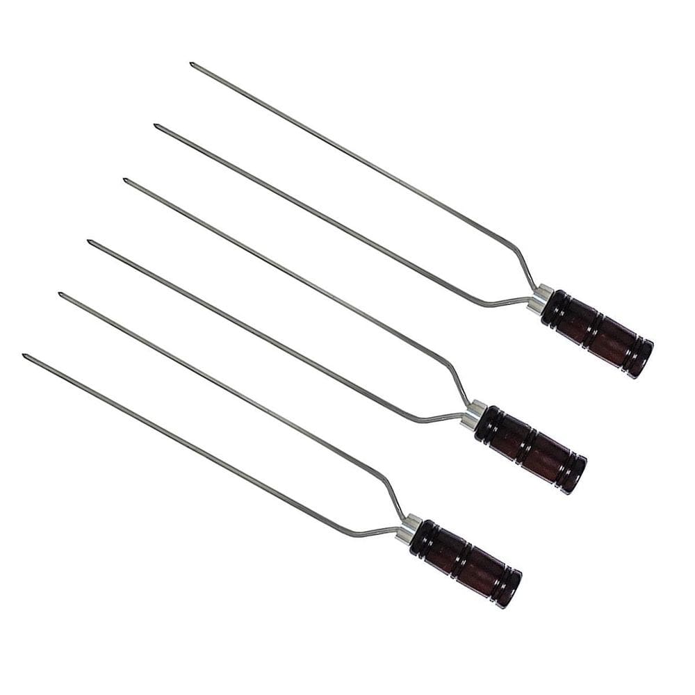 Kit 3 Espetos Duplo Para Churrasco 60Cm Cabo De Madeira