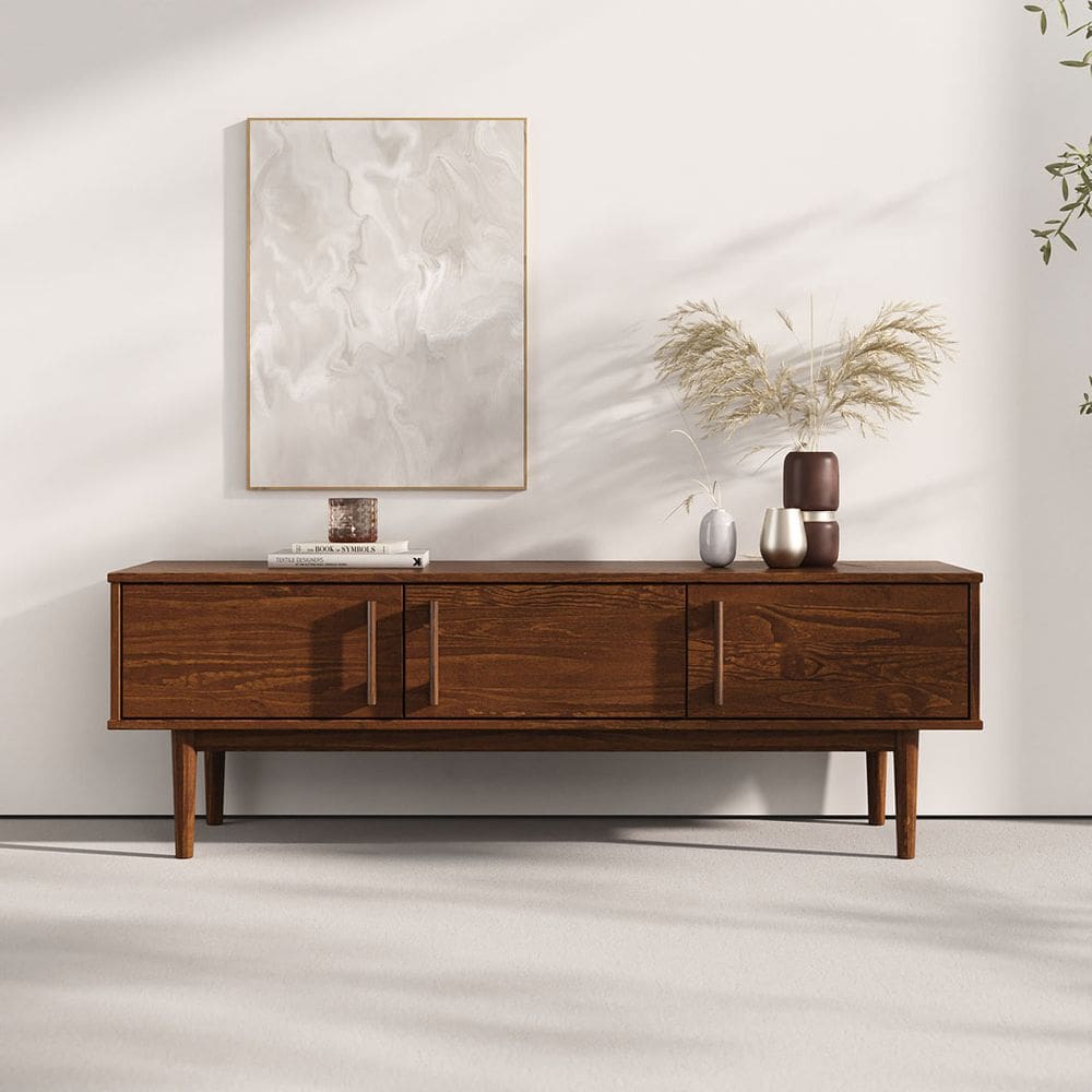 Rack Sala Moderno TV 55 Pés Retos Madeira Castanho TECCA