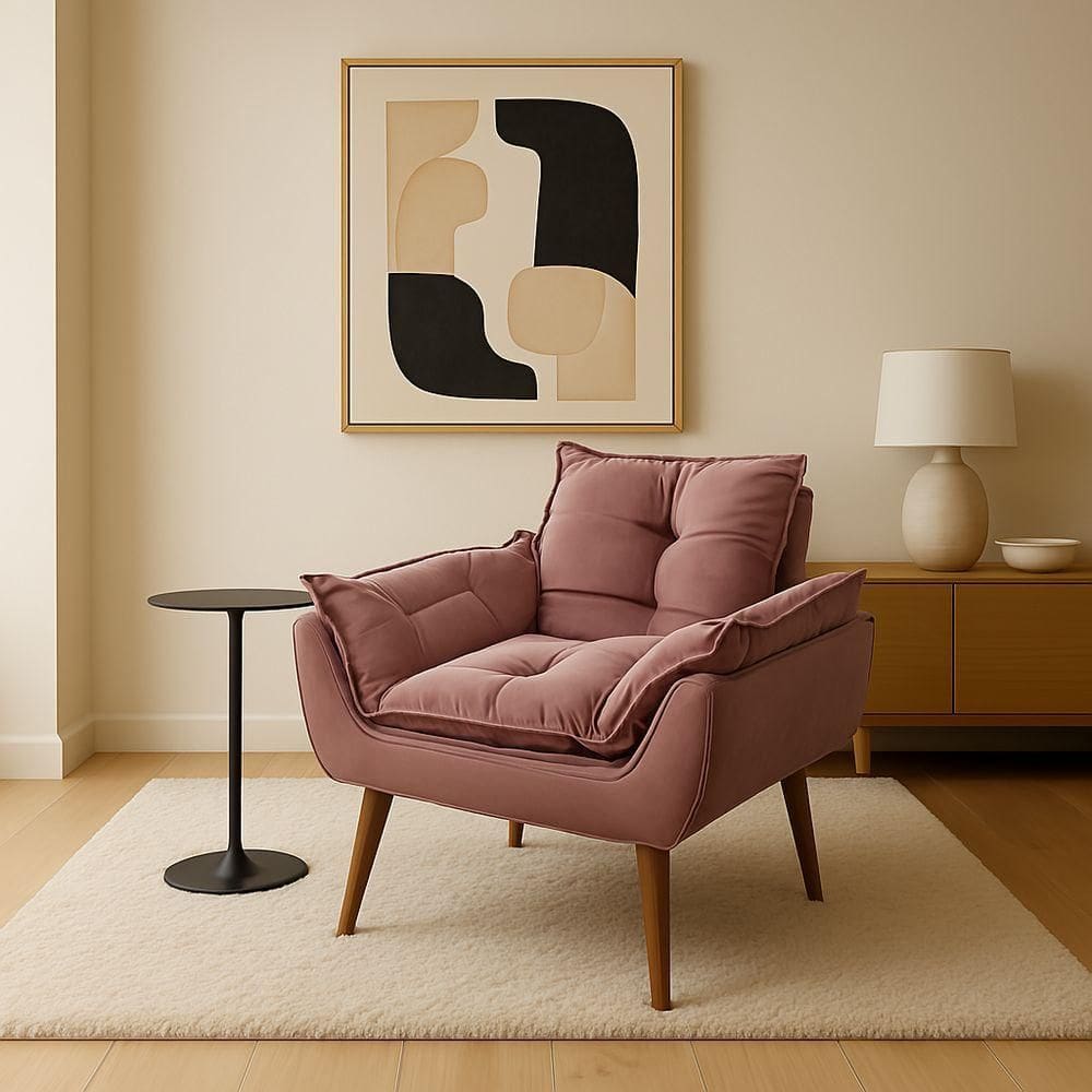 Poltrona Luxo Para Recepção Veludo Sala Espera Clínica Estética rosa