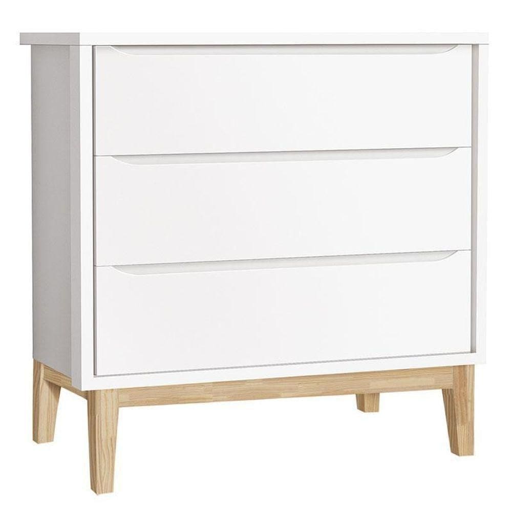 Cômoda Gaveteiro Infantil New Classic Branco Madeira Natural ? Reller