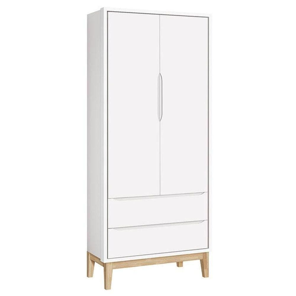 Guarda Roupa Infantil New Classic 2 Portas Branco Com Pés Madeira Natural ? Reller