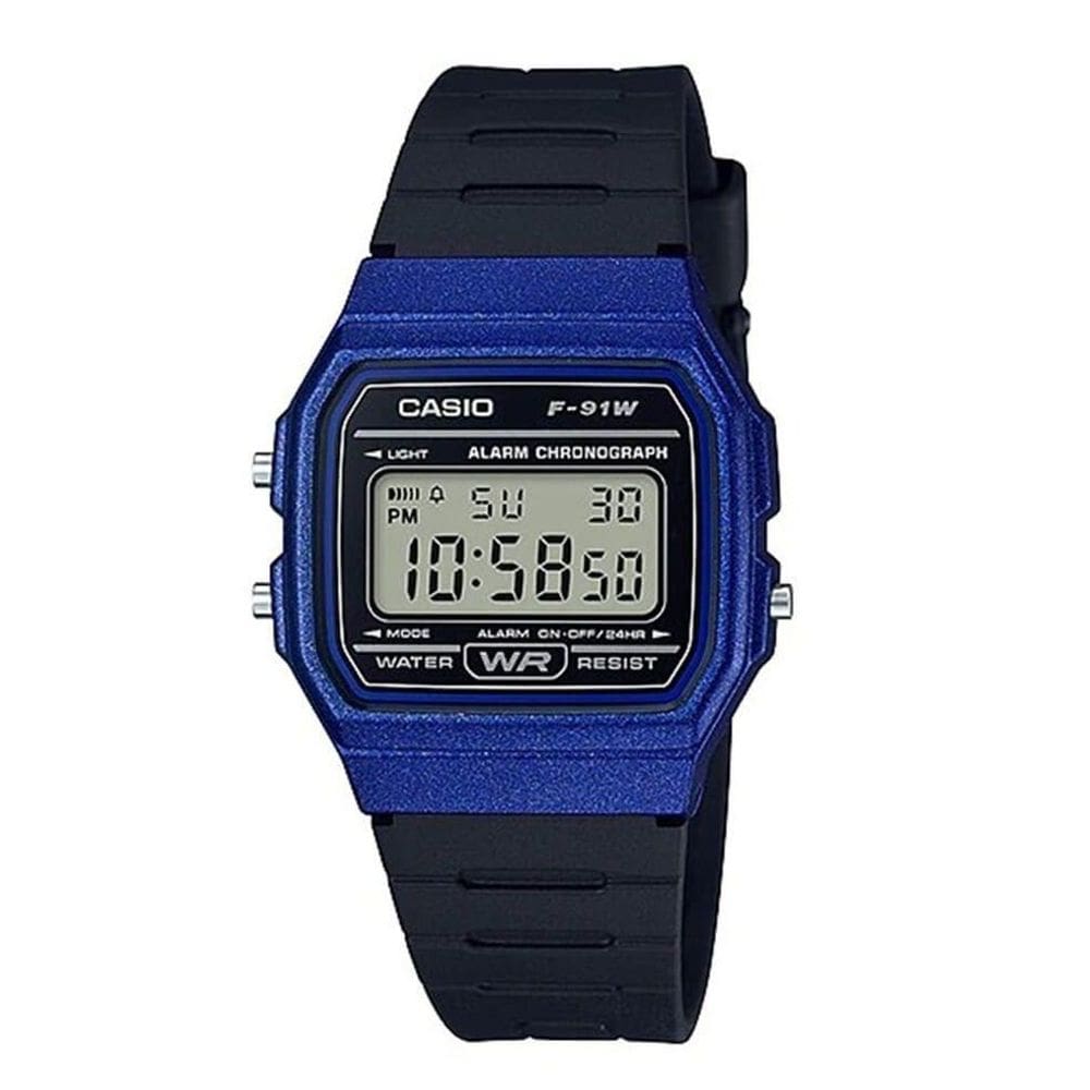 Relógio Feminino Casio Digital F-91WM-2ADF-BR - Azul/Preto