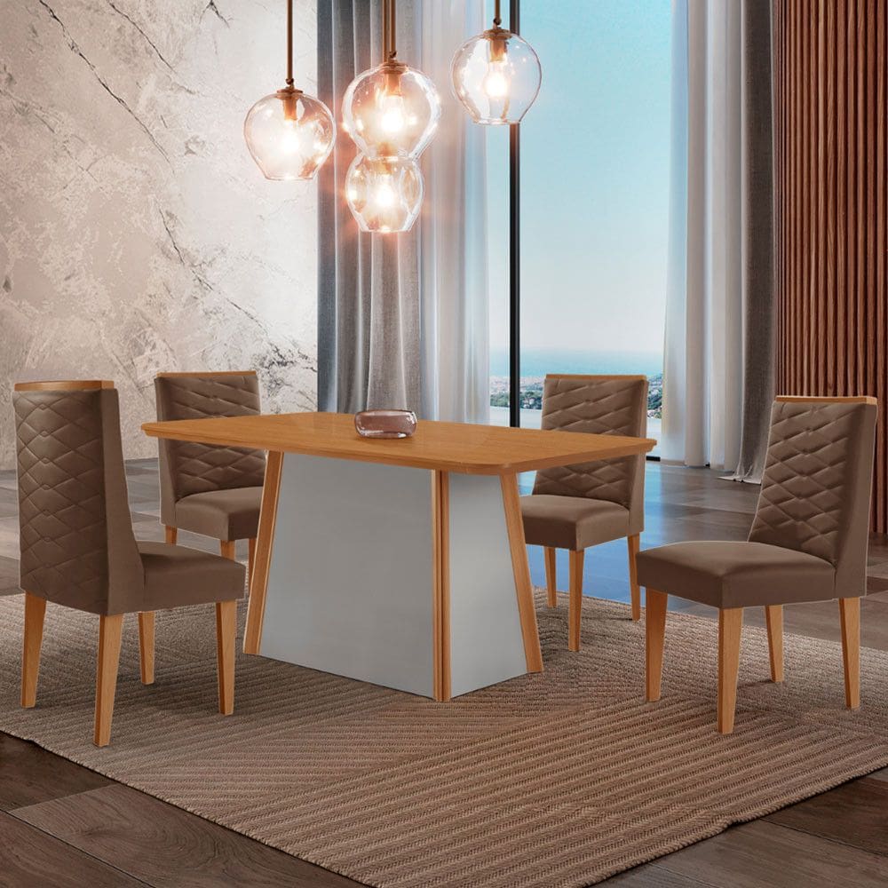 Mesa de Jantar Diane 120cm Tampo MDF Laminado com 4 Cadeiras Safira Moderna Mobília