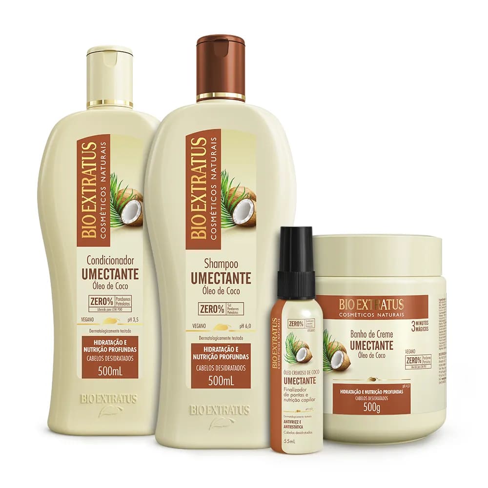 Kit Bio Extratus Umectante Shampoo, Condicionador, Banho de Creme e Óleo Cremoso (500mL/g)