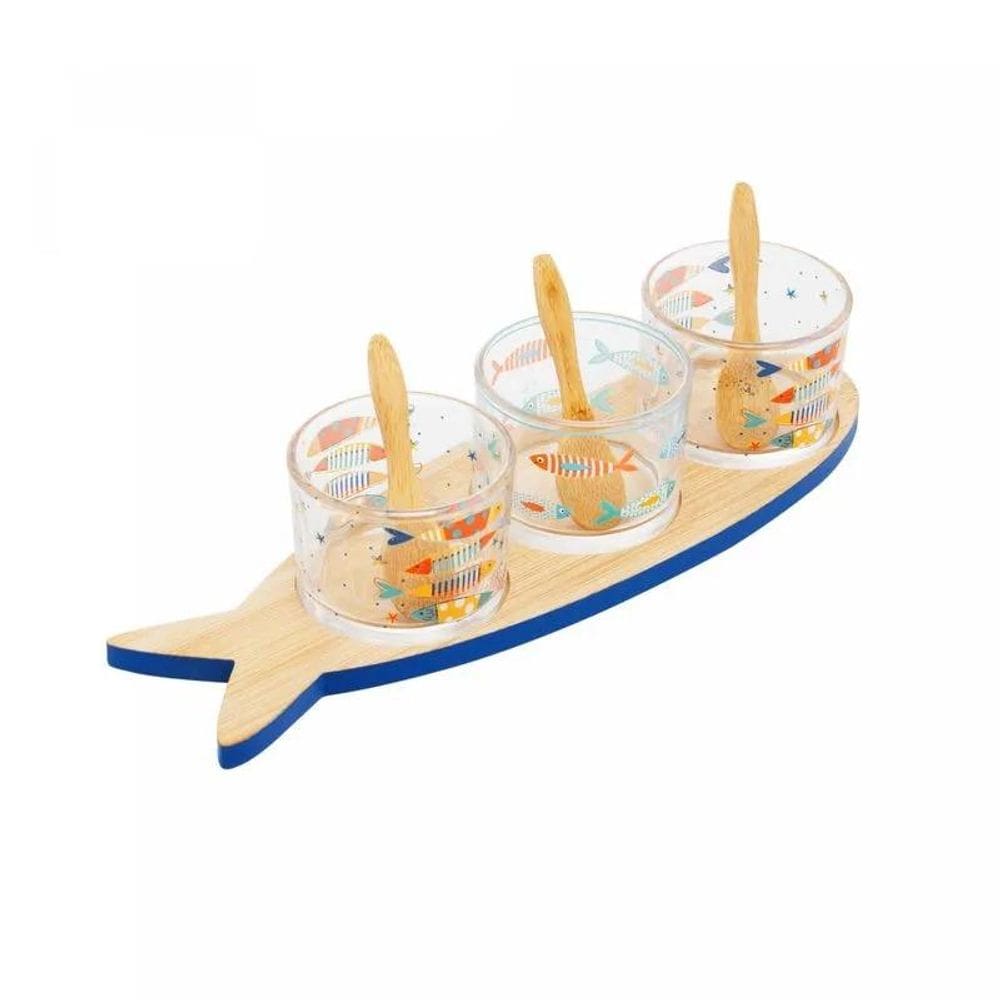 Petisqueira Wolff C/7 Pças Com Bandeja Vidro Bambu 21008