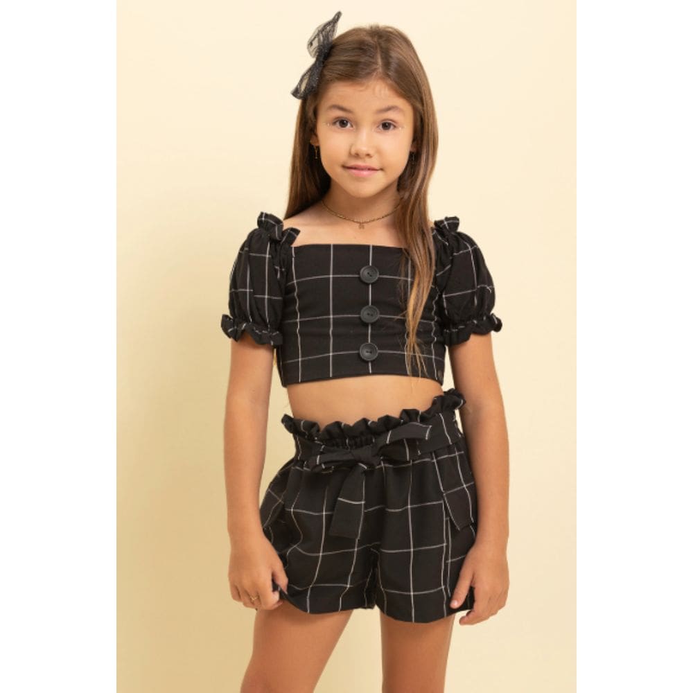 Conjunto Verão Top Xadrez + Shorts Menina Lessa Kids Rf K148