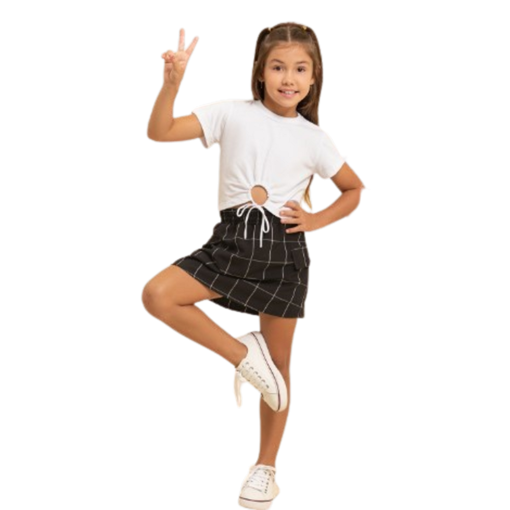 Conjunto Shorts Saia Infantil Luxo Menina Verão Lessa K149