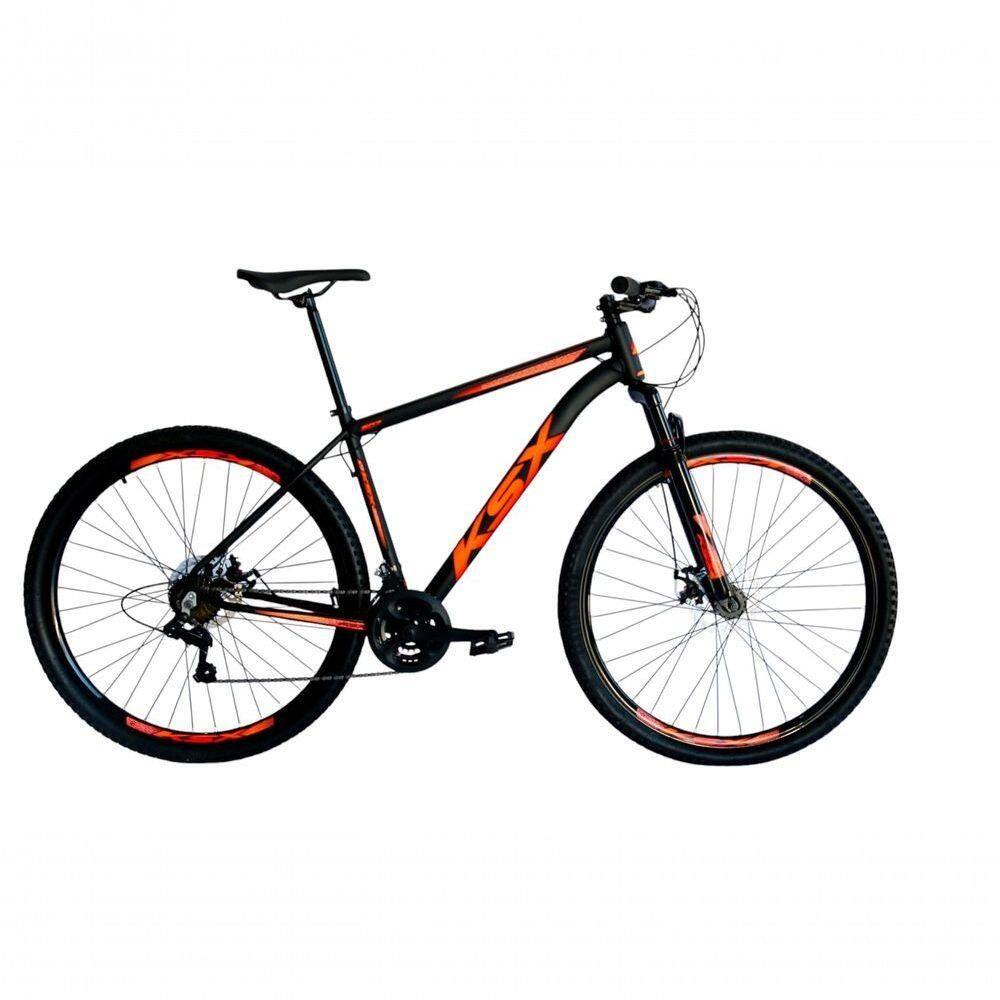 Bicicleta Aro 29 Ksx Sd7 21v Cabos Internos Alumínio Freios A Disco Garfo Suspensão Preto Laranja Tamanho 21
