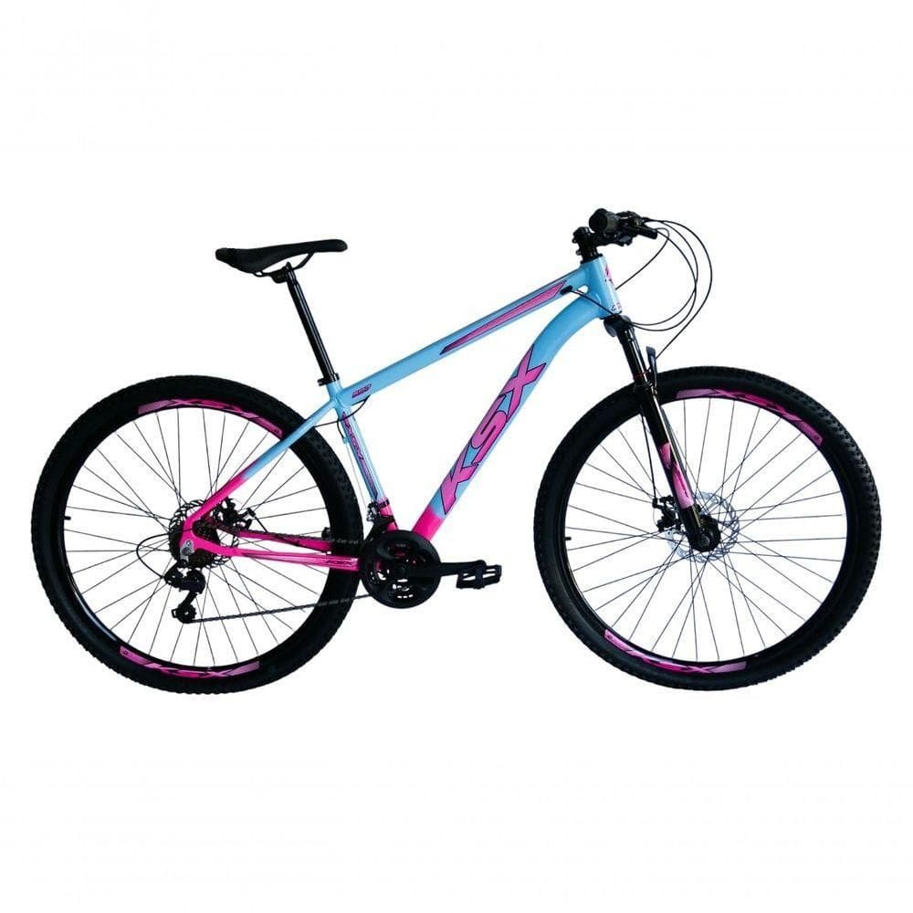 Bicicleta Aro 29 Ksx Sd7 21v Cabos Internos Alumínio Freios A Disco Garfo Suspensão Rosa Azul Tamanho 15