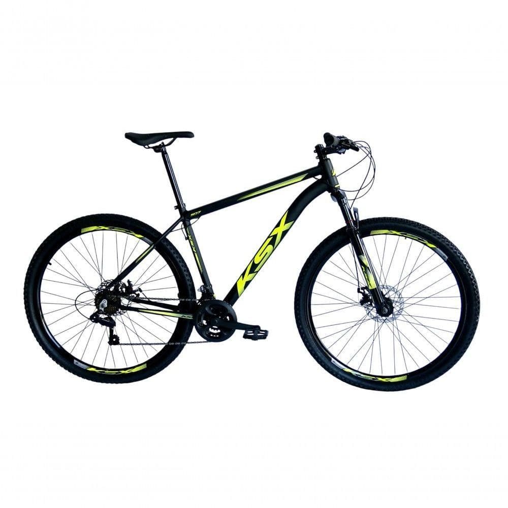 Bicicleta Aro 29 Ksx Sd7 21v Cabos Internos Alumínio Freios A Disco Garfo Suspensão Preto Amarelo Tamanho 15