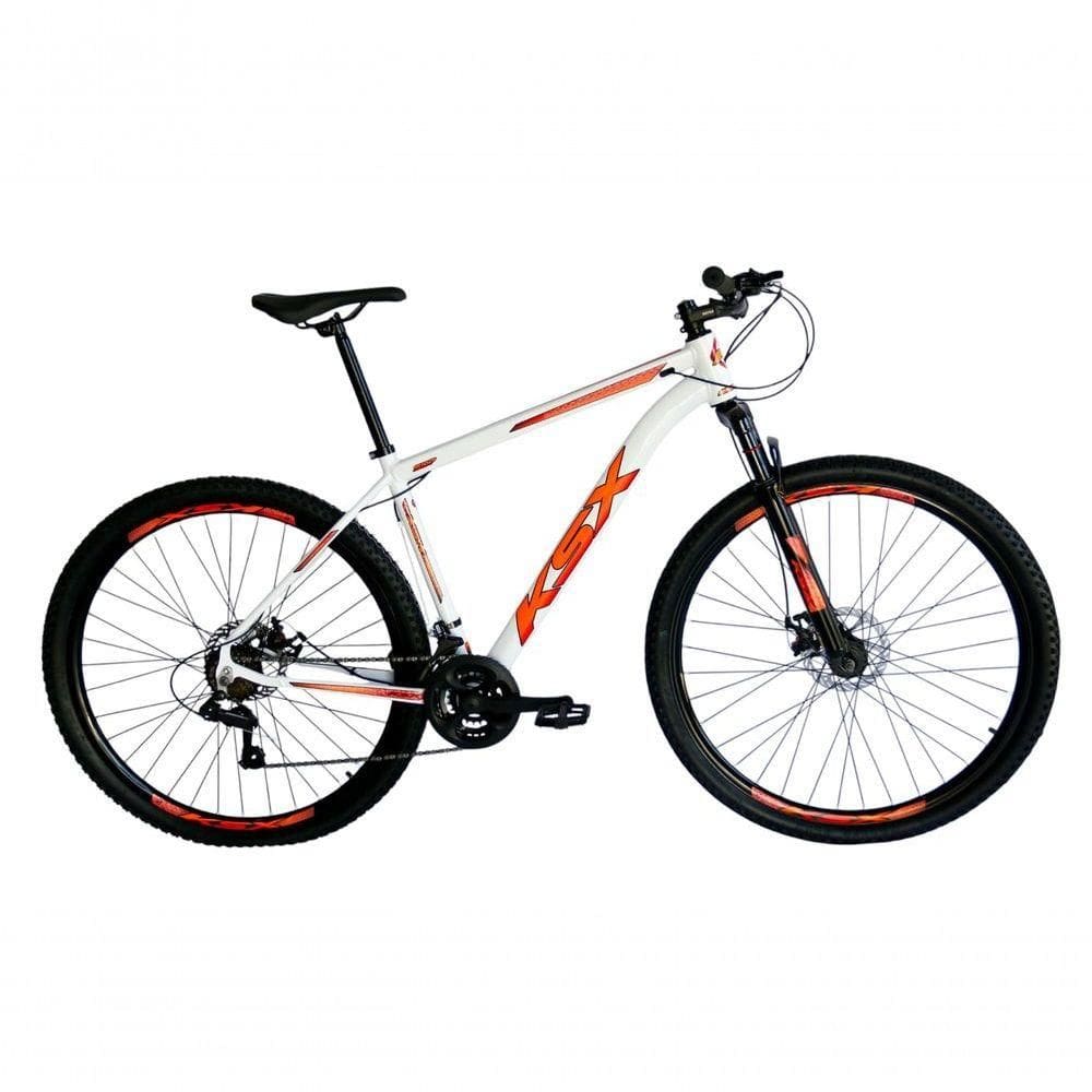 Bicicleta Aro 29 Ksx Sd7 21v Cabos Internos Alumínio Freios A Disco Garfo Suspensão Branco Laranja Tamanho 17