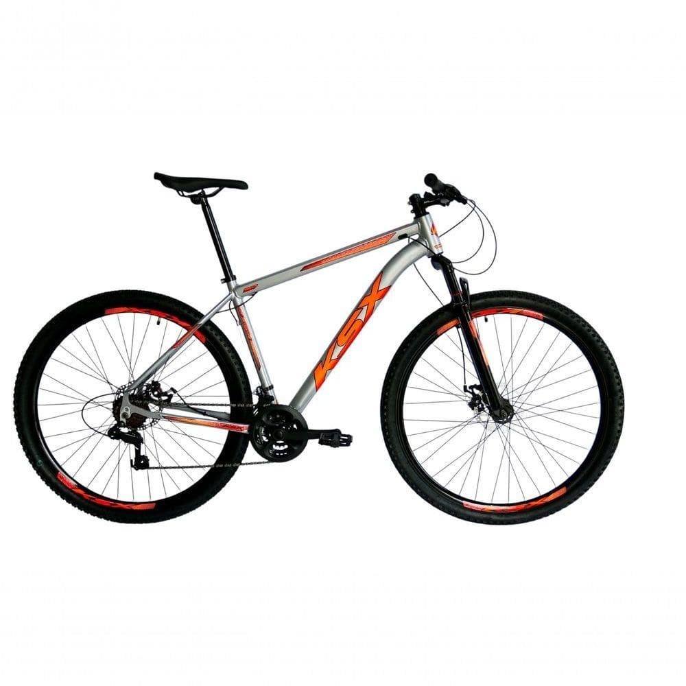 Bicicleta Aro 29 Ksx Sd7 21v Cabos Internos Alumínio Freios A Disco Garfo Suspensão Prata Laranja Tamanho 15