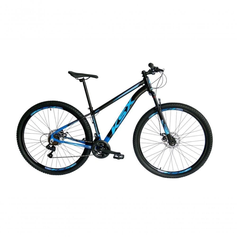 Bicicleta Aro 29 Ksx Sd7 21v Cabos Internos Alumínio Freios A Disco Garfo Suspensão Azul Preto Tamanho 19