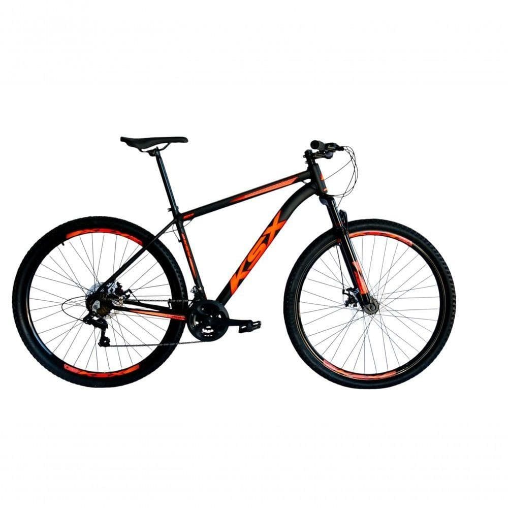 Bicicleta Aro 29 Ksx Sd7 21v Cabos Internos Alumínio Freios A Disco Garfo Suspensão Preto Laranja Tamanho 19