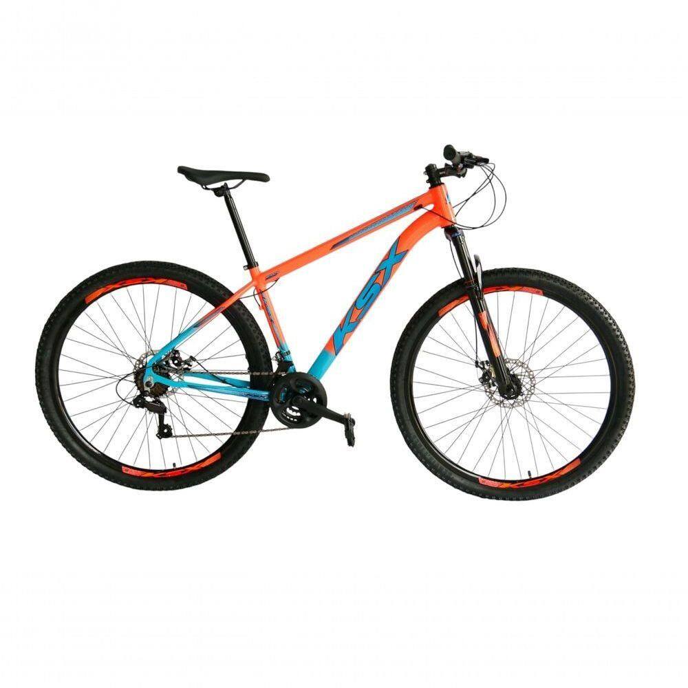Bicicleta Aro 29 Ksx Sd7 21v Cabos Internos Alumínio Freios A Disco Garfo Suspensão Laranja Azul Tamanho 21