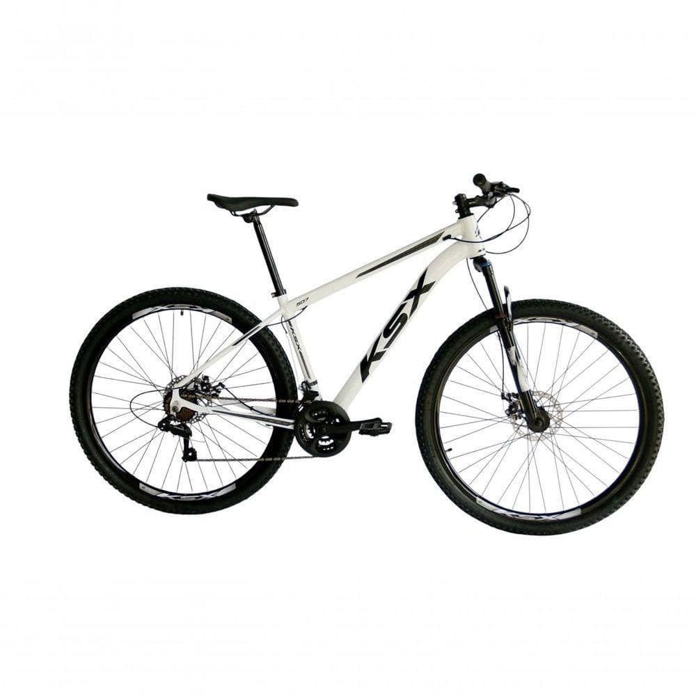 Bicicleta Aro 29 Ksx Sd7 21v Cabos Internos Alumínio Freios A Disco Garfo Suspensão Branco Preto Tamanho 19