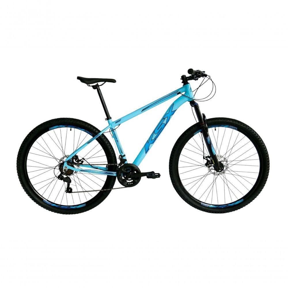 Bicicleta Aro 29 Ksx Sd7 21v Cabos Internos Alumínio Freios A Disco Garfo Suspensão Azul Claro Tamanho 19