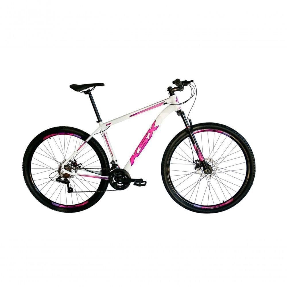 Bicicleta Aro 29 Ksx Sd7 21v Cabos Internos Alumínio Freios A Disco Garfo Suspensão Branco Rosa Violeta Tamanho 19