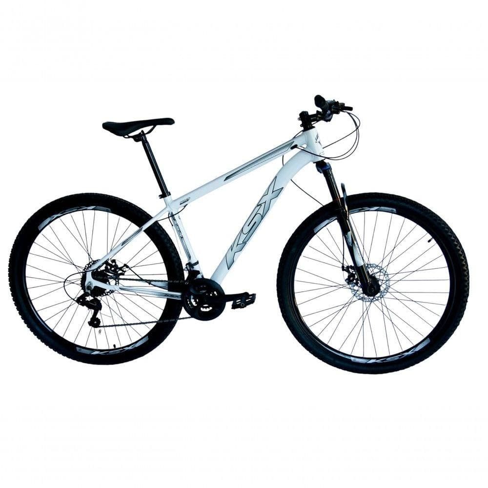 Bicicleta Aro 29 Ksx Sd7 21v Cabos Internos Alumínio Freios A Disco Garfo Suspensão Branco Prata Tamanho 17