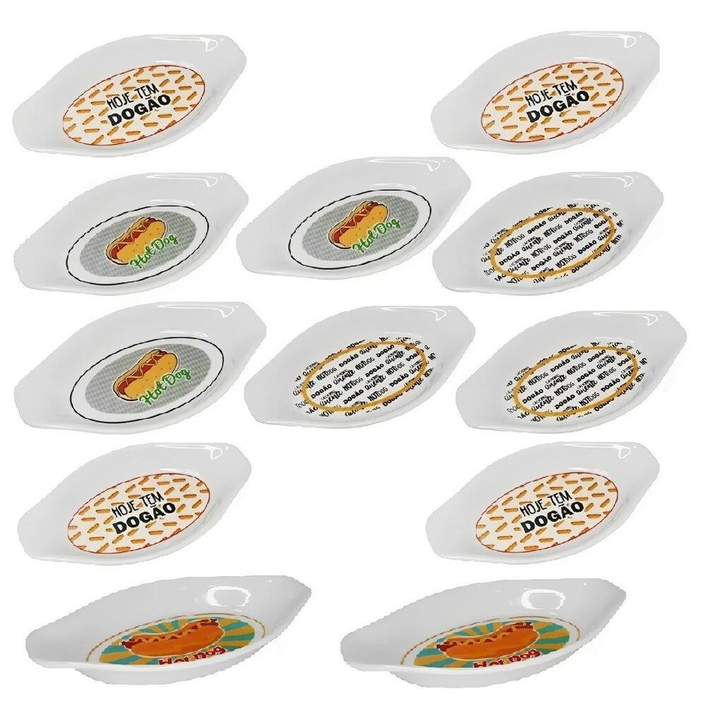 Conjunto 12 Pratinhos Em Melamina Para Hot Dog Cachorro Quente