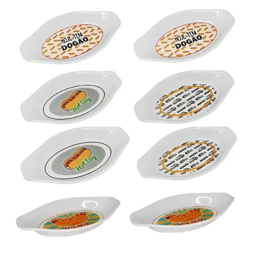 Conjunto 8 Pratinhos Em Melamina Para Hot Dog Cachorro Quente