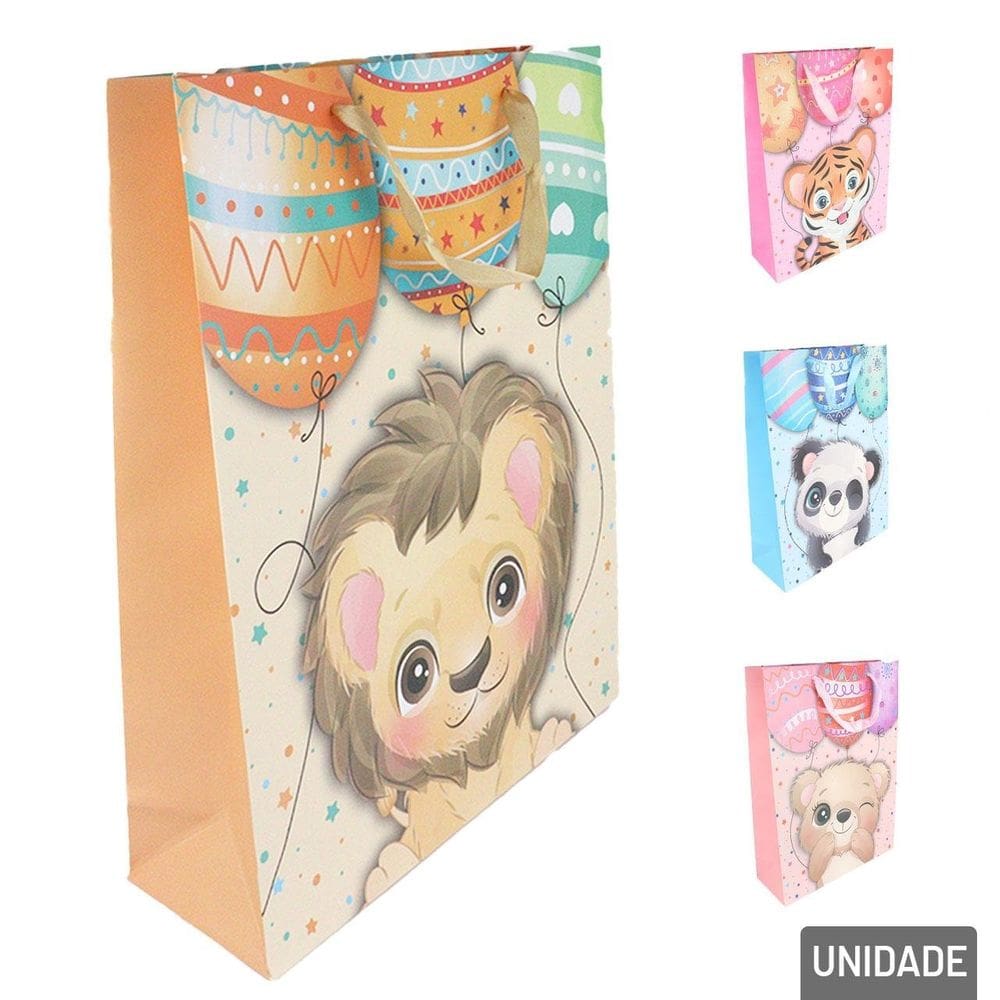 Sacola de Papel 42x31cm Balões e Animais diversos - Tudo em Caixa