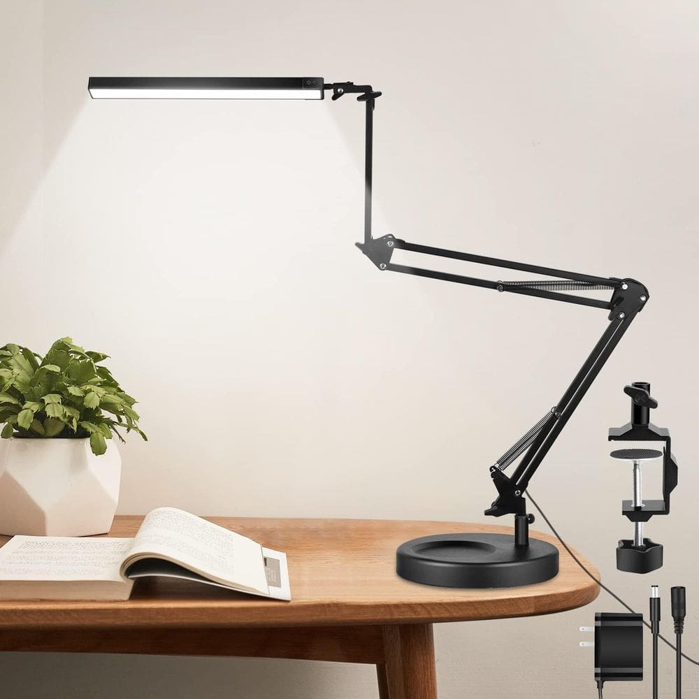 Candeeiro de mesa NOEVS 2 em 1 LED com braçadeira e base, braço giratório de 50,7 cm