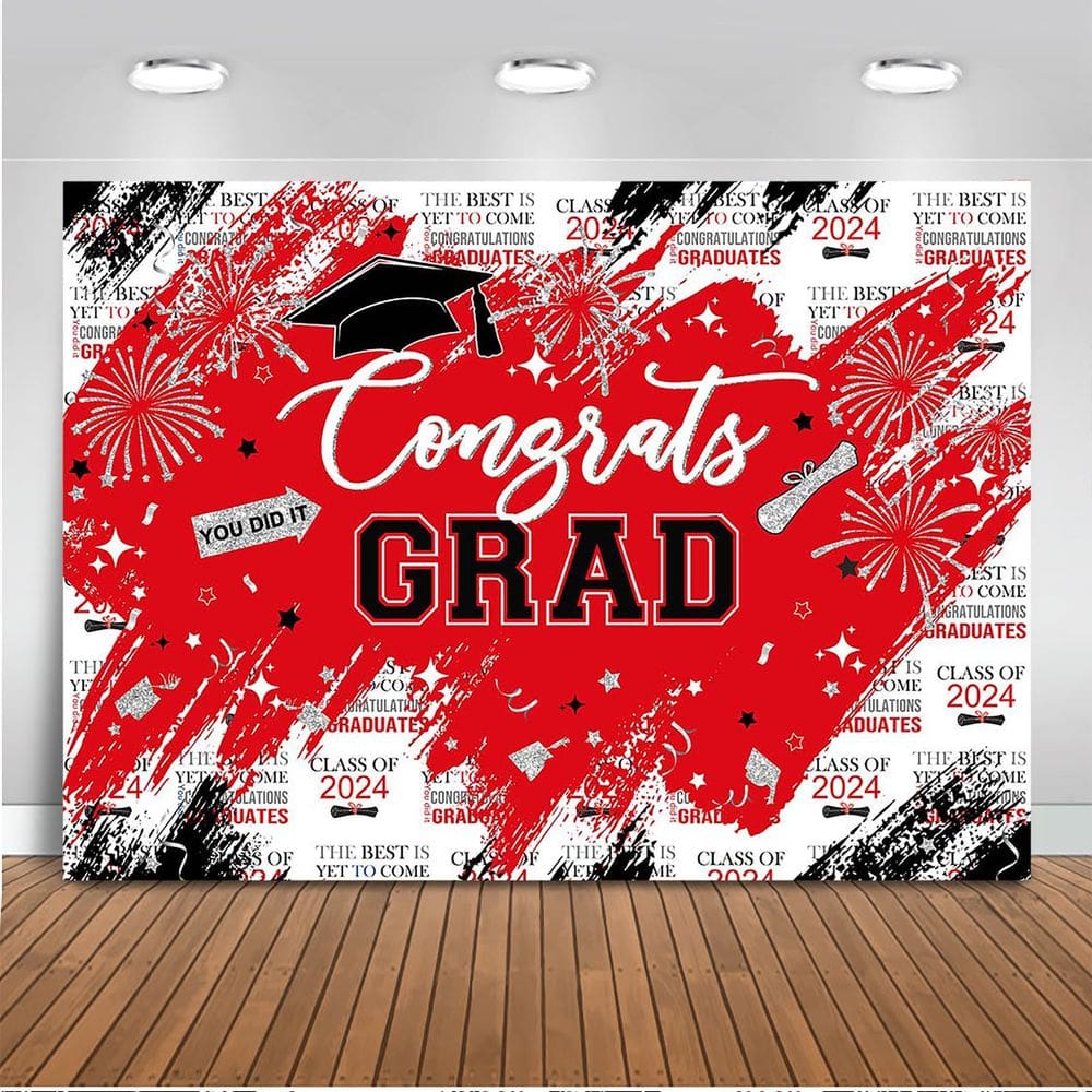 Pano de fundo Mocsicka Graduation Parabéns Grad Red 240x180cm
