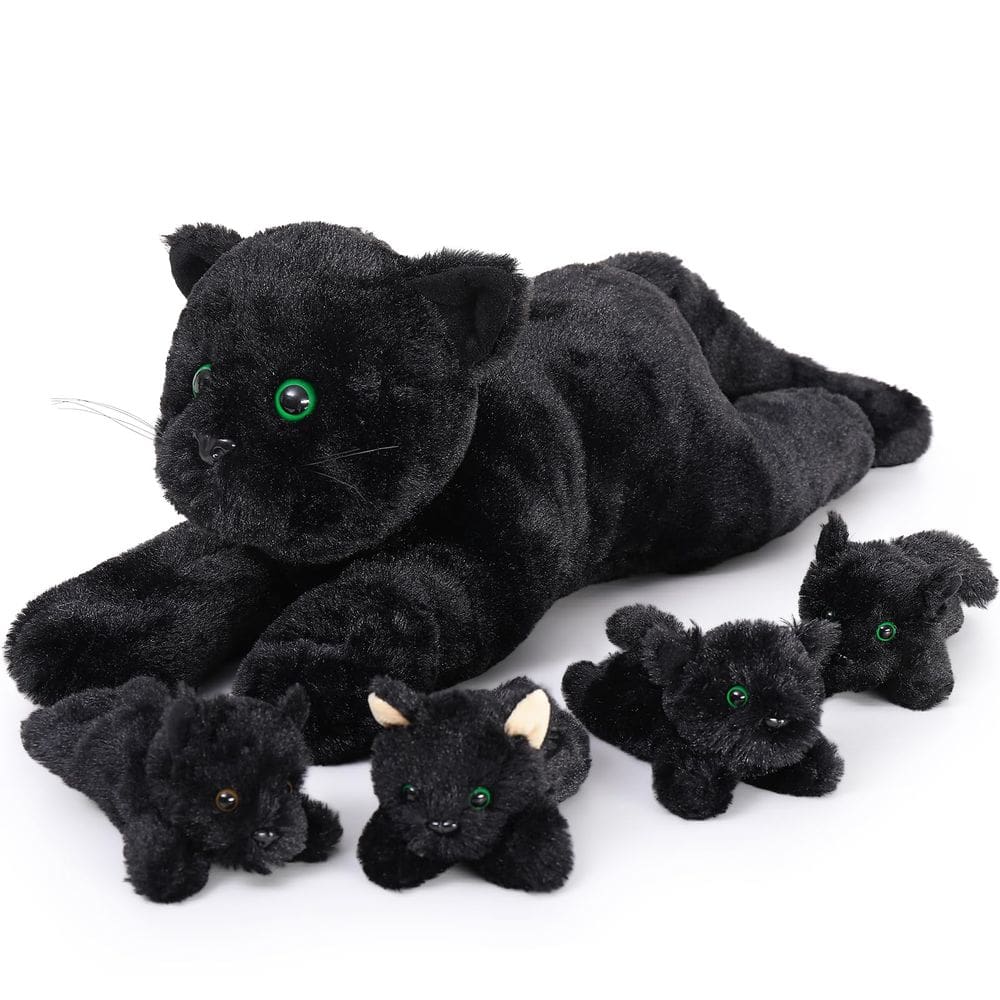 Brinquedo de pelúcia MaoGolan Black Cat com 4 bebês dentro de 50 cm
