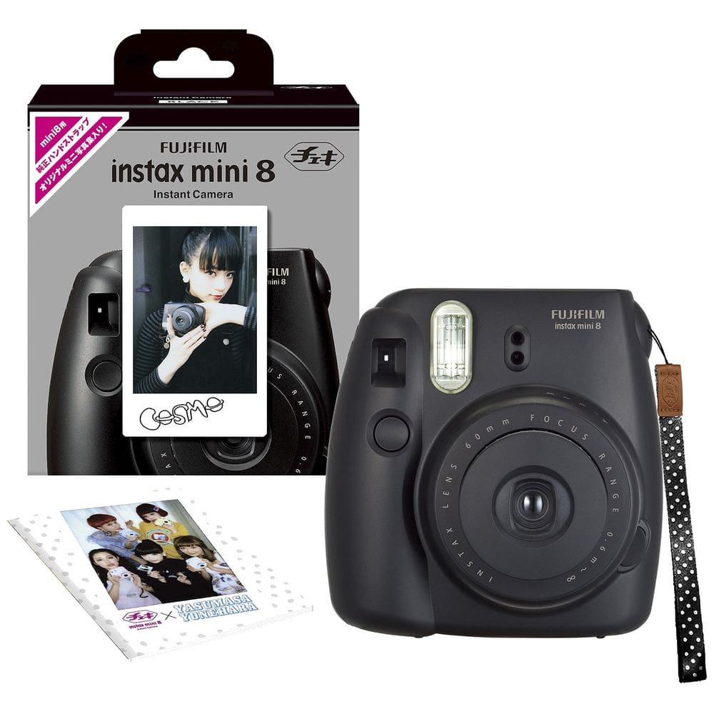 Câmera instantânea Fujifilm Mini 8 Base preta com alça e baterias
