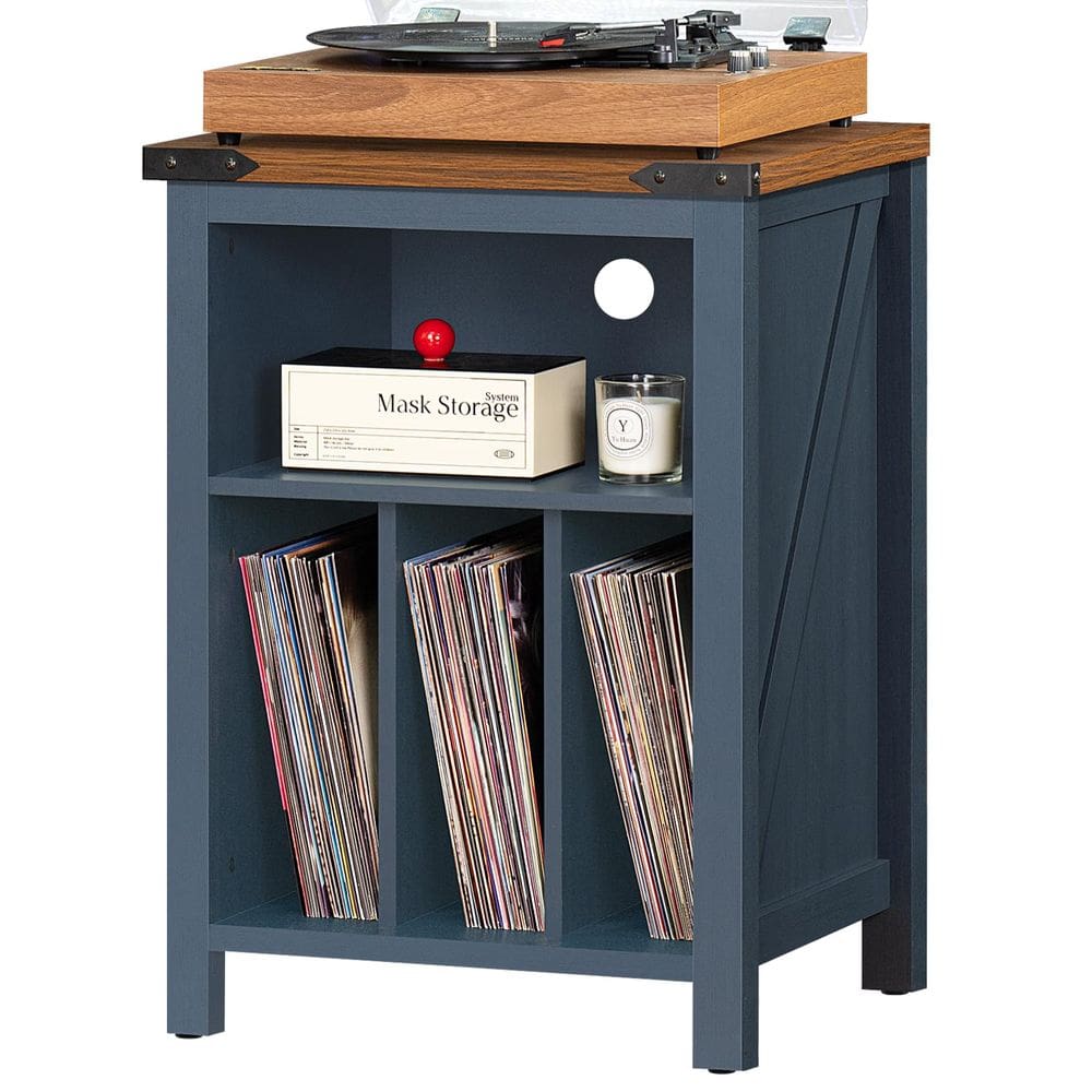 Suporte para toca-discos Joaxswe Navy Blue com armazenamento em vinil