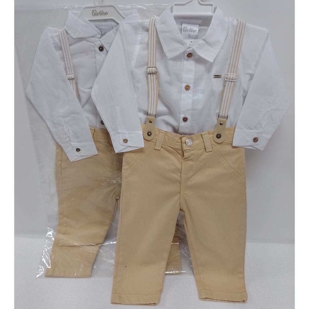Conjunto Bebê Menino Camisa Longa Calça Sarja Paraiso 14665