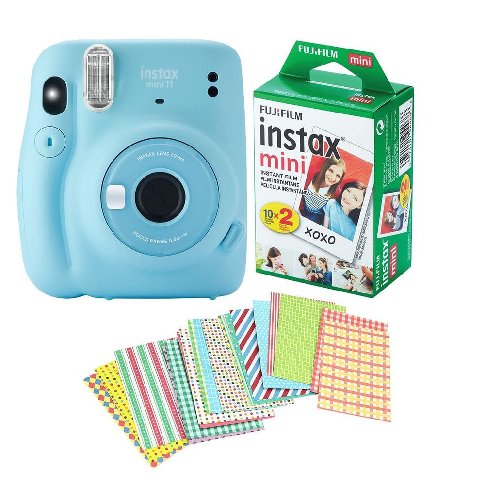 Câmera Fujifilm Instax Mini 11 com 20 filmes e adesivos (azul celeste)