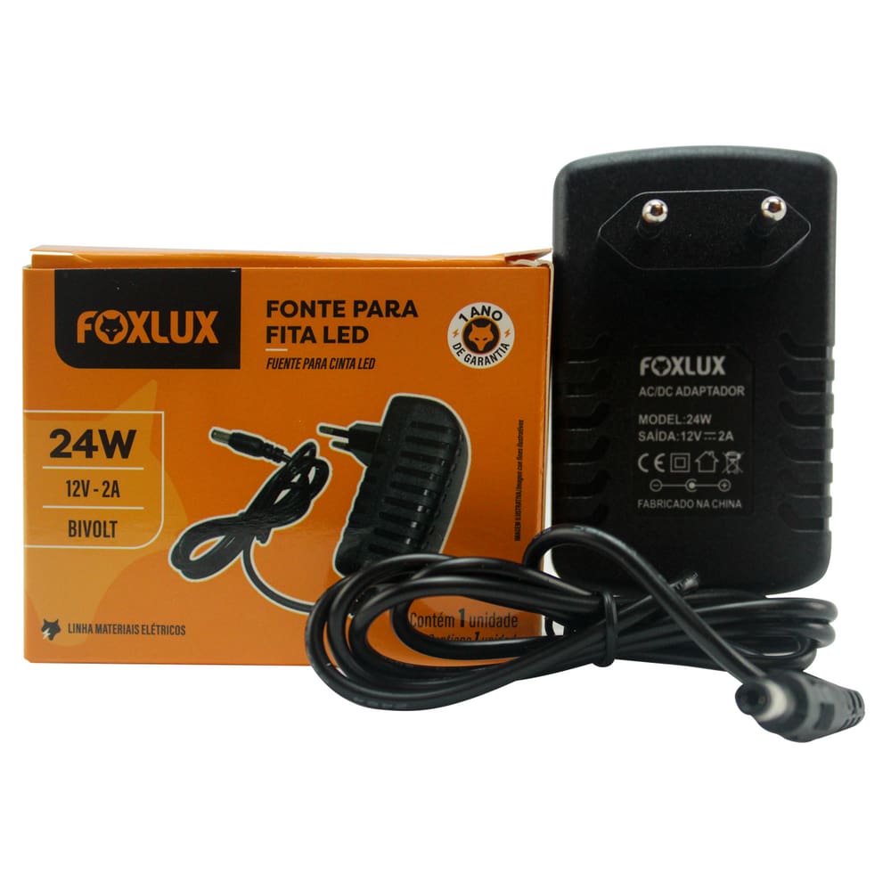 Fonte Para Fita Led 24W 12V 2A Bivolt Foxlux