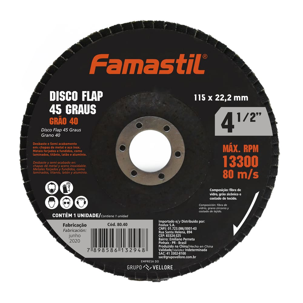 Disco Flap 45° Metal 4 1/2" 40 Grãos Famastil