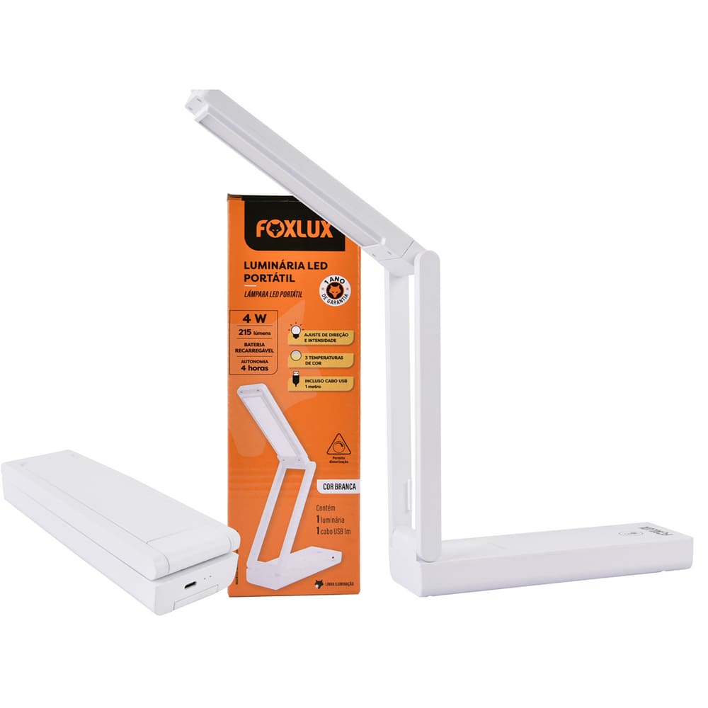 Luminária LED Portátil 4W Branco Foxlux